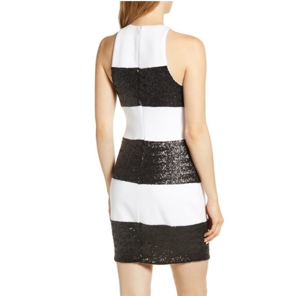 Bailey 44 Black & White Stripe Do The Hustle Sequin Bodycon Mini Dress Medium - Picture 2 of 9